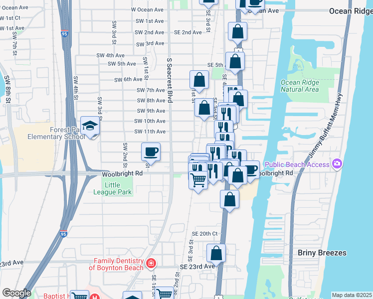 map of restaurants, bars, coffee shops, grocery stores, and more near 135 Southeast 12th Avenue in Boynton Beach