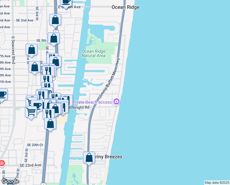 map of restaurants, bars, coffee shops, grocery stores, and more near 5801 North Ocean Boulevard in Ocean Ridge