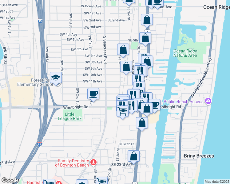 map of restaurants, bars, coffee shops, grocery stores, and more near 135 Southeast 12th Avenue in Boynton Beach