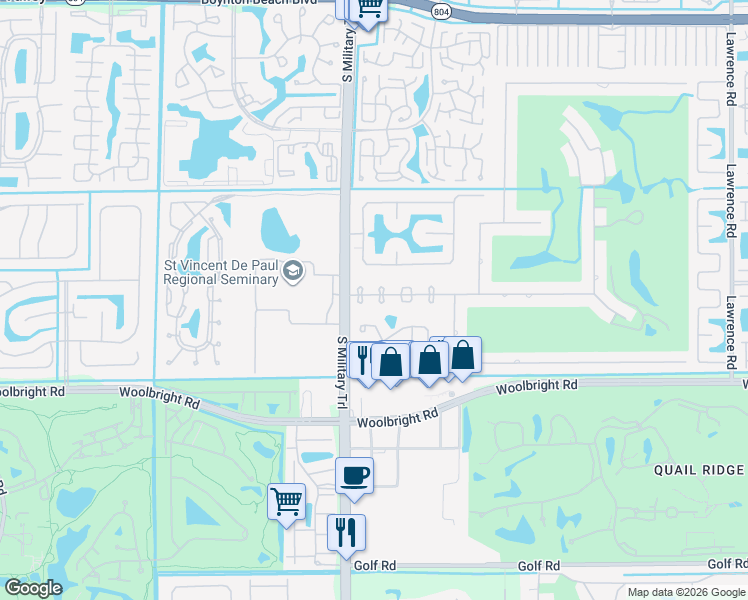 map of restaurants, bars, coffee shops, grocery stores, and more near 4930 Pine Tree Drive in Boynton Beach