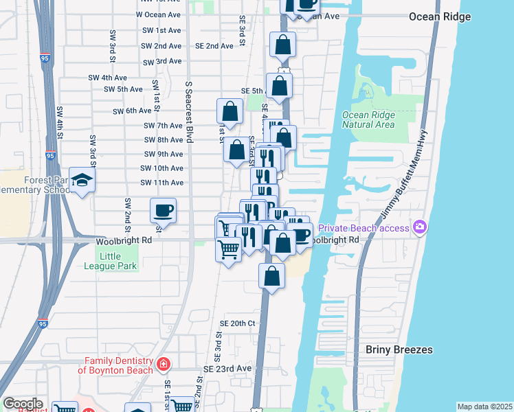 map of restaurants, bars, coffee shops, grocery stores, and more near 410 Southeast 12th Avenue in Boynton Beach