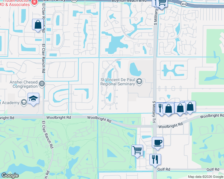 map of restaurants, bars, coffee shops, grocery stores, and more near 10755 Palm Lake Avenue in Boynton Beach