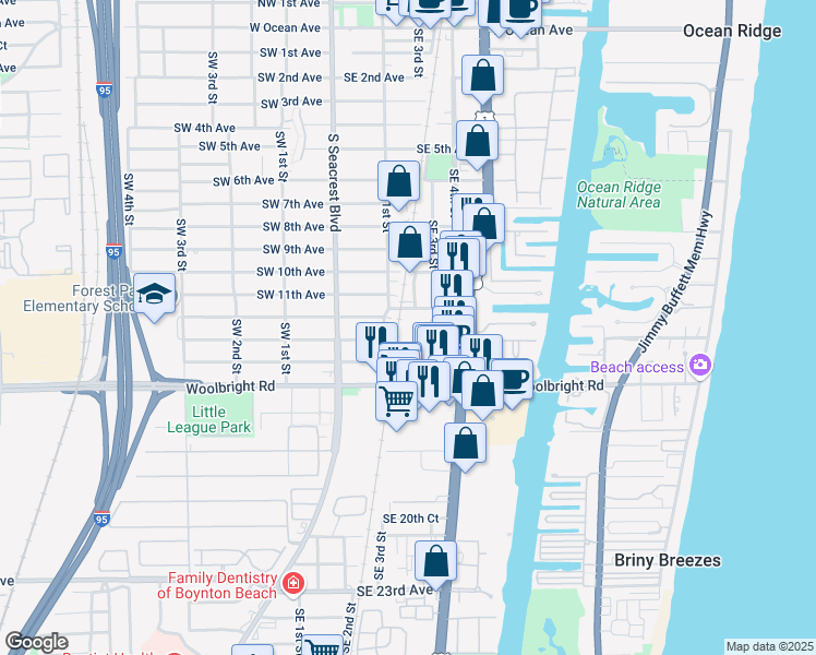 map of restaurants, bars, coffee shops, grocery stores, and more near 1331 South Federal Highway in Boynton Beach