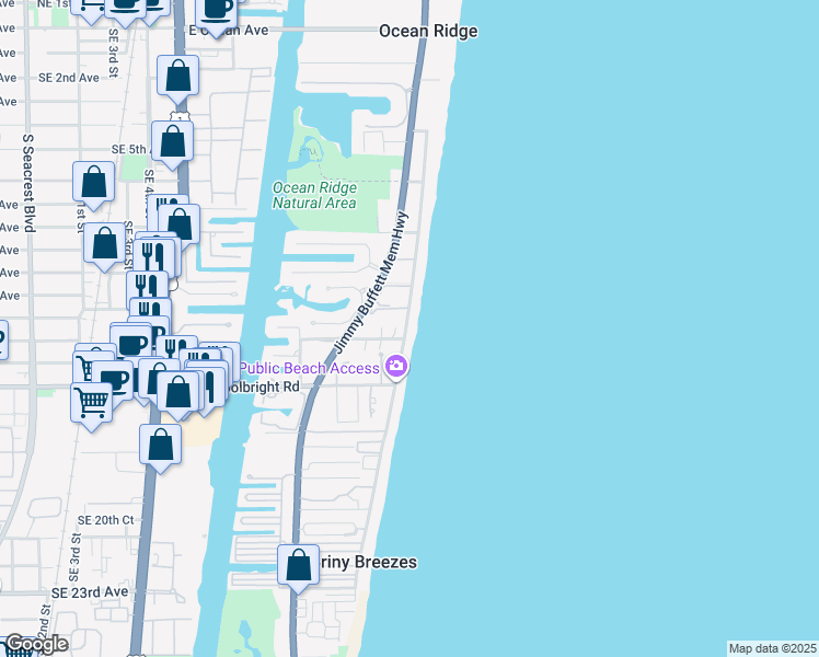 map of restaurants, bars, coffee shops, grocery stores, and more near 5727 Old Ocean Boulevard in Boynton Beach