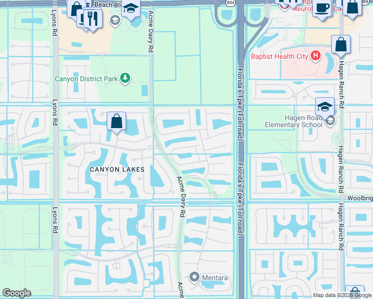 map of restaurants, bars, coffee shops, grocery stores, and more near 8307 Calabria Lakes Drive in Boynton Beach