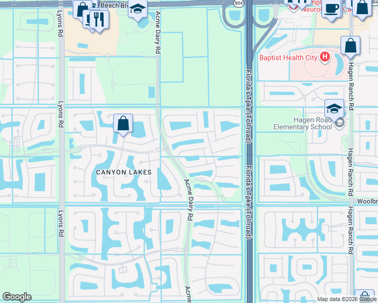 map of restaurants, bars, coffee shops, grocery stores, and more near 8292 Calabria Lakes Drive in Boynton Beach