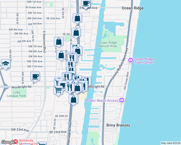 map of restaurants, bars, coffee shops, grocery stores, and more near 657 Riviera Drive in Boynton Beach