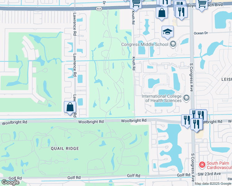 map of restaurants, bars, coffee shops, grocery stores, and more near 10721 Quail Covey Road in Boynton Beach