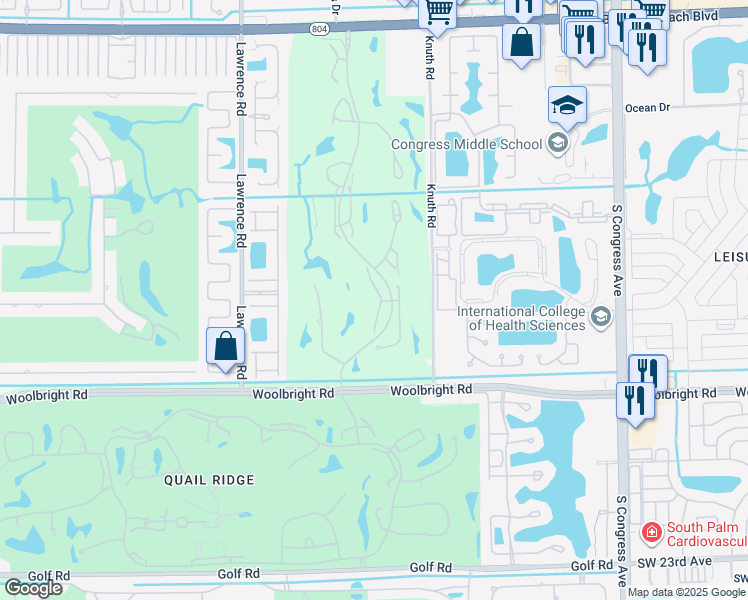 map of restaurants, bars, coffee shops, grocery stores, and more near 10721 Quail Covey Road in Boynton Beach