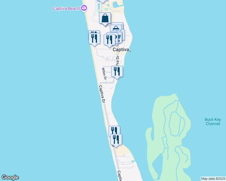 map of restaurants, bars, coffee shops, grocery stores, and more near 15295 Captiva Drive in Captiva