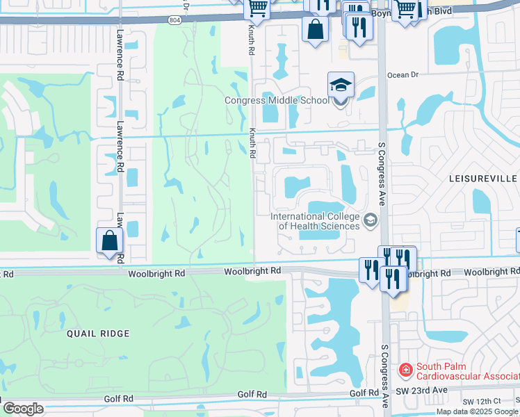 map of restaurants, bars, coffee shops, grocery stores, and more near 19 Belmont PIace in Boynton Beach