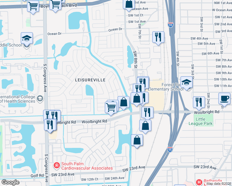 map of restaurants, bars, coffee shops, grocery stores, and more near 1103 Southwest 16th Street in Boynton Beach