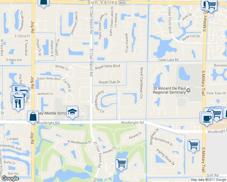 map of restaurants, bars, coffee shops, grocery stores, and more near 5778 Grand Harbour Circle in Boynton Beach