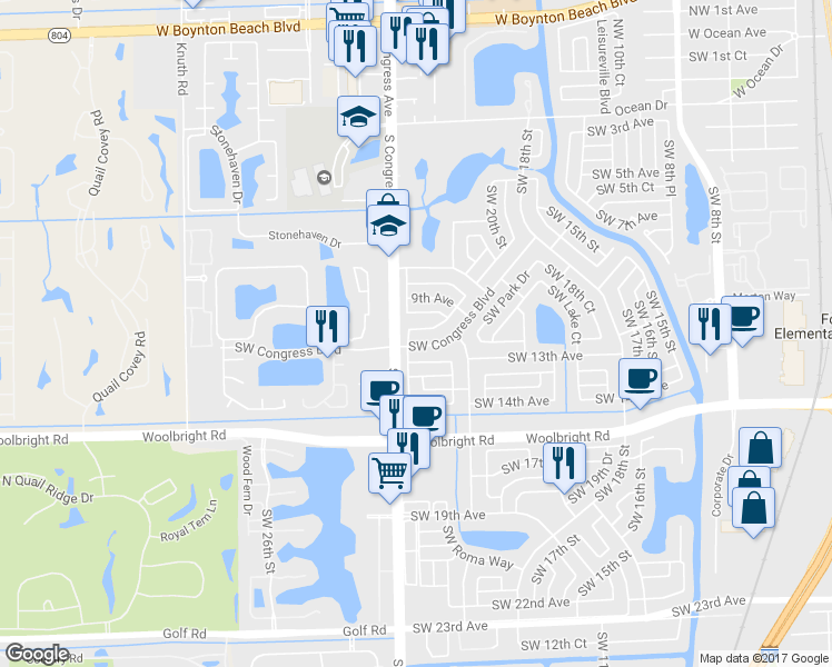 map of restaurants, bars, coffee shops, grocery stores, and more near 2396 Southwest 11th Avenue in Boynton Beach
