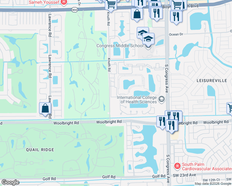 map of restaurants, bars, coffee shops, grocery stores, and more near 1603 Belmont Place in Boynton Beach