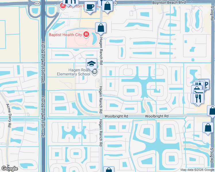 map of restaurants, bars, coffee shops, grocery stores, and more near 10680 Richfield Way in Boynton Beach