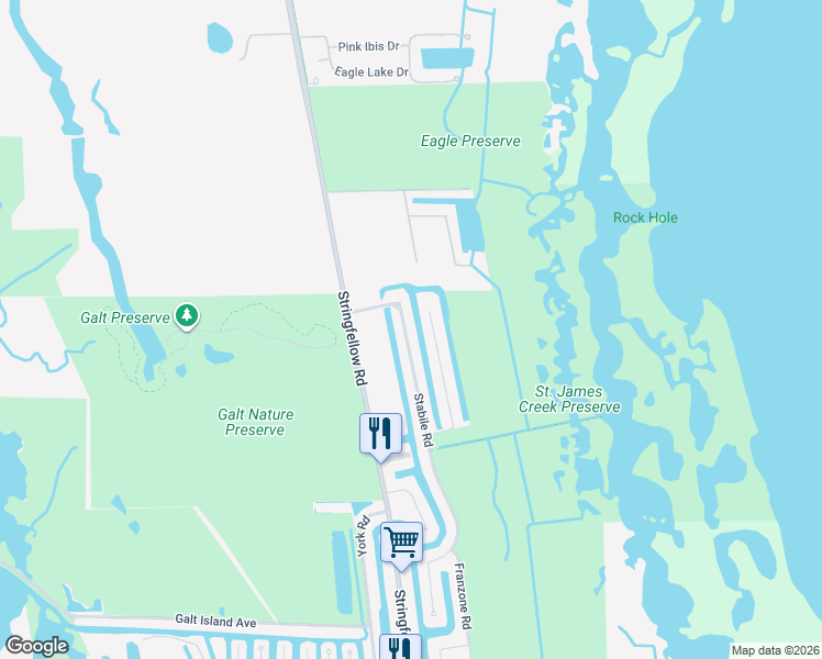 map of restaurants, bars, coffee shops, grocery stores, and more near 3851 Stabile Road in Saint James City