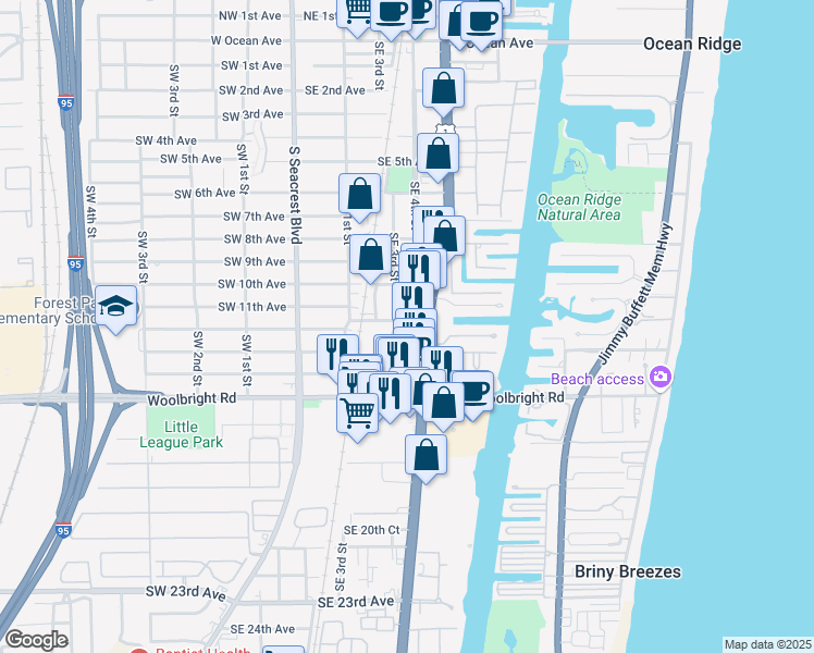map of restaurants, bars, coffee shops, grocery stores, and more near 410 Southeast 12th Avenue in Boynton Beach