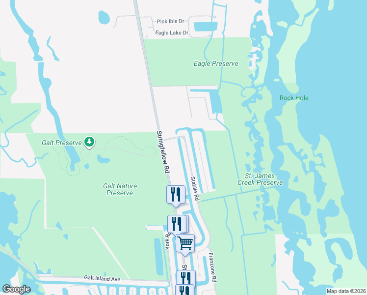 map of restaurants, bars, coffee shops, grocery stores, and more near 3851 Stabile Road in Saint James City