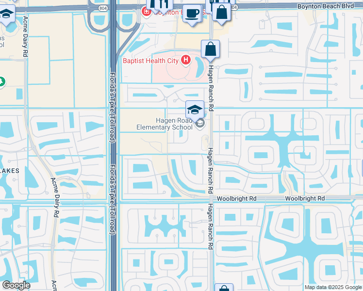 map of restaurants, bars, coffee shops, grocery stores, and more near 7630 Topiary Avenue in Boynton Beach