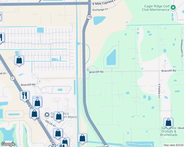 map of restaurants, bars, coffee shops, grocery stores, and more near 6150 Briarcliff Road in Fort Myers
