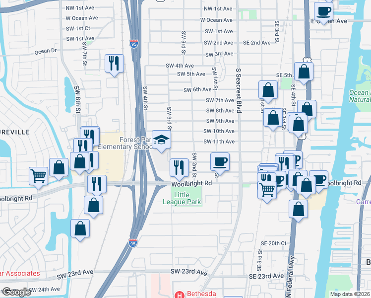 map of restaurants, bars, coffee shops, grocery stores, and more near 313 Southwest 12th Avenue in Boynton Beach
