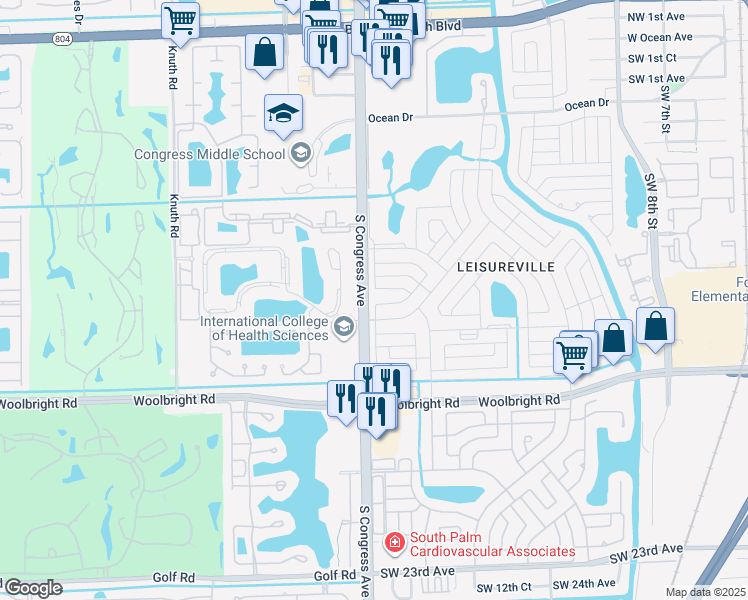 map of restaurants, bars, coffee shops, grocery stores, and more near 2396 Southwest 11th Avenue in Boynton Beach