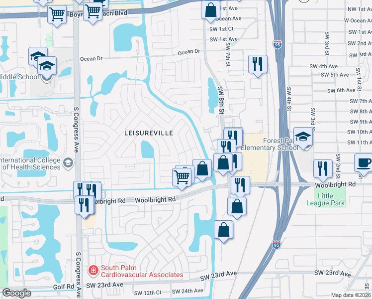 map of restaurants, bars, coffee shops, grocery stores, and more near 1103 Southwest 16th Street in Boynton Beach