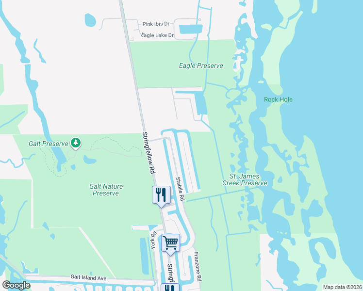 map of restaurants, bars, coffee shops, grocery stores, and more near 3881 Crestwell Court in Saint James City