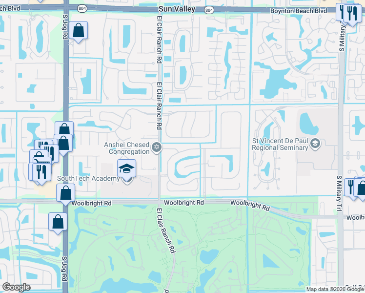 map of restaurants, bars, coffee shops, grocery stores, and more near 5919 Cocowood Court in Boynton Beach