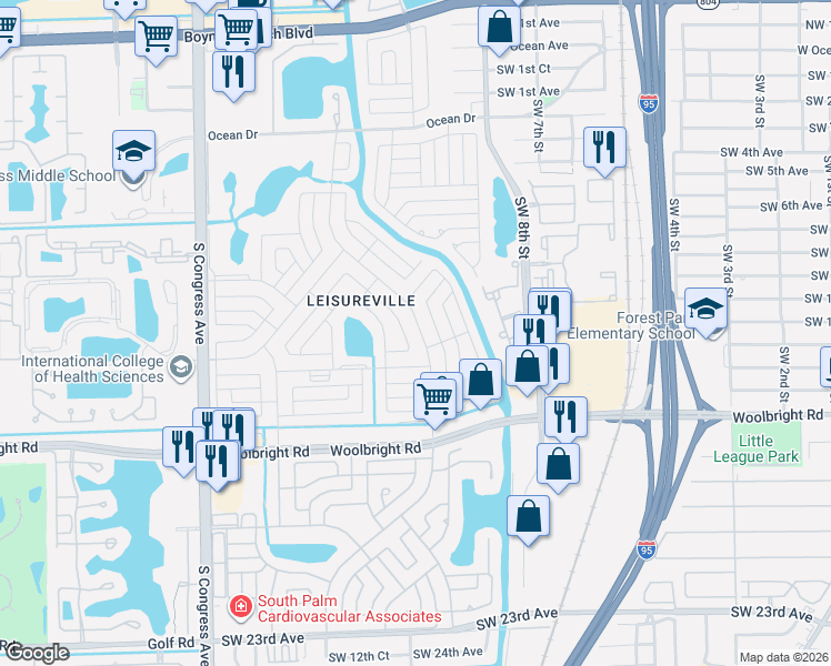 map of restaurants, bars, coffee shops, grocery stores, and more near 1007 Southwest 18th Street in Boynton Beach