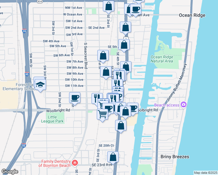 map of restaurants, bars, coffee shops, grocery stores, and more near 1331 South Federal Highway in Boynton Beach