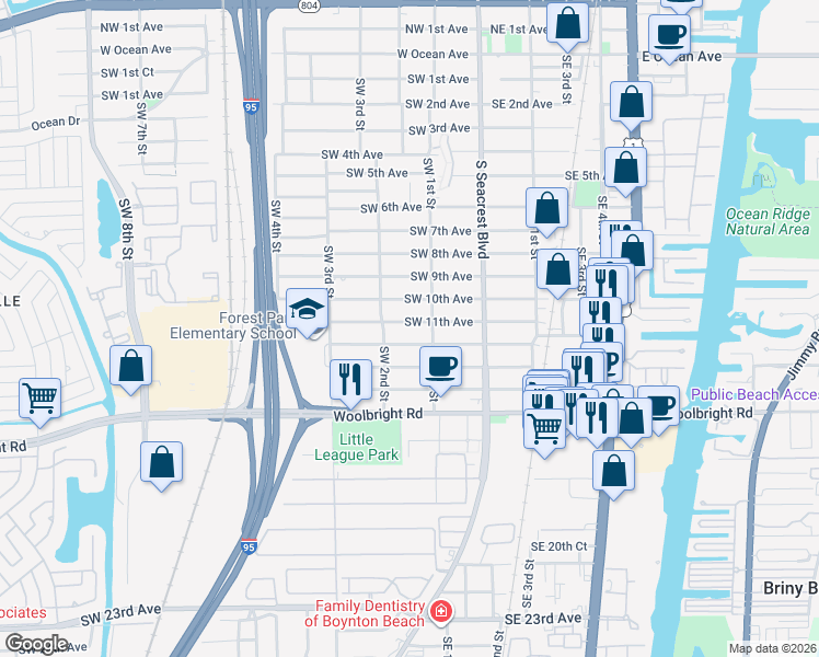 map of restaurants, bars, coffee shops, grocery stores, and more near 219 Southwest 12th Avenue in Boynton Beach