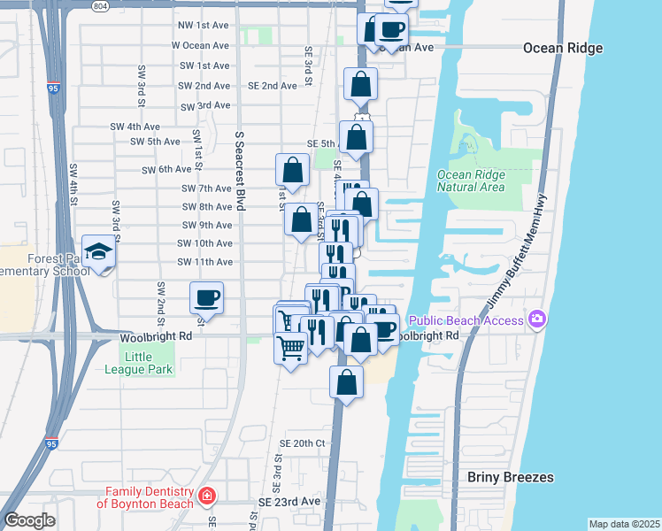 map of restaurants, bars, coffee shops, grocery stores, and more near 410 Southeast 12th Avenue in Boynton Beach
