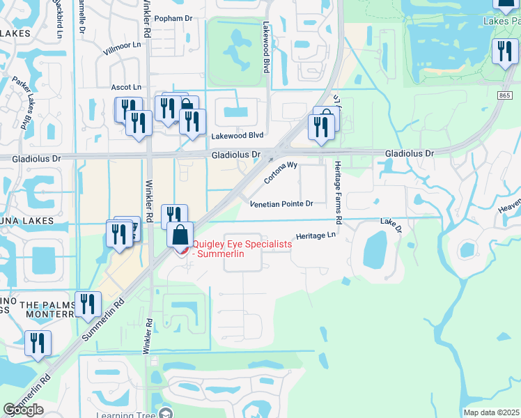 map of restaurants, bars, coffee shops, grocery stores, and more near 3667 Liberty Square in Fort Myers
