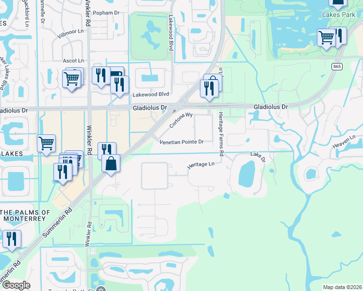 map of restaurants, bars, coffee shops, grocery stores, and more near 8211 Venetian Pointe Dr in Fort Myers