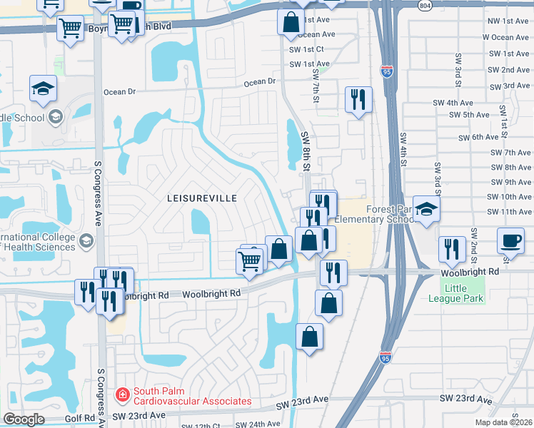 map of restaurants, bars, coffee shops, grocery stores, and more near 1103 Southwest 16th Street in Boynton Beach
