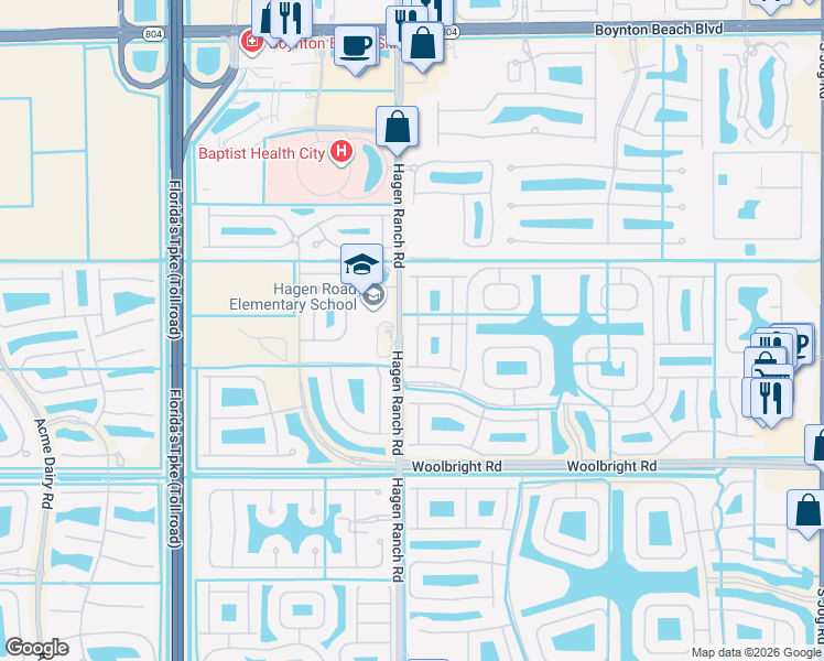map of restaurants, bars, coffee shops, grocery stores, and more near 10680 Richfield Way in Boynton Beach