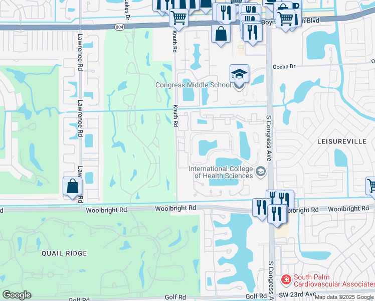 map of restaurants, bars, coffee shops, grocery stores, and more near 17 Southern Cross Circle in Boynton Beach