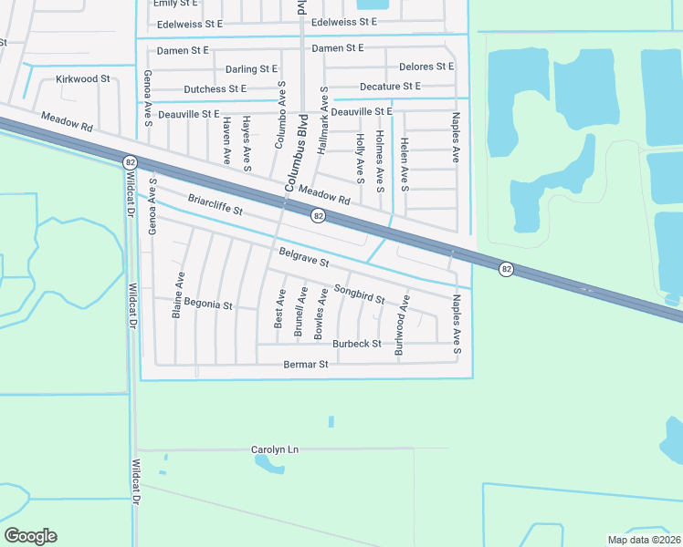 map of restaurants, bars, coffee shops, grocery stores, and more near 1227 Belgrave Street in Fort Myers
