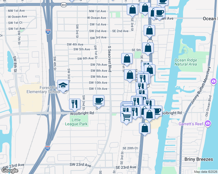 map of restaurants, bars, coffee shops, grocery stores, and more near in Boynton Beach