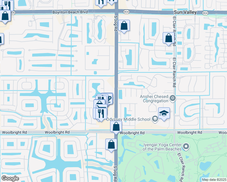 map of restaurants, bars, coffee shops, grocery stores, and more near 6537 Jog Estates Lane in Boynton Beach