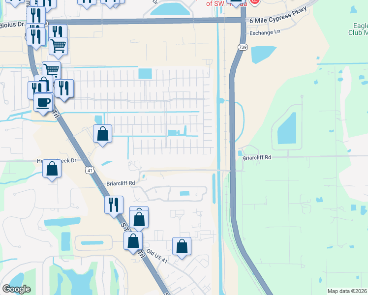 map of restaurants, bars, coffee shops, grocery stores, and more near 45 Tao Court in Fort Myers