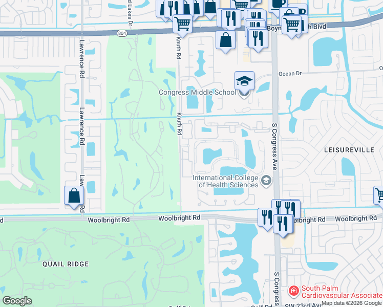 map of restaurants, bars, coffee shops, grocery stores, and more near 17 Southern Cross Circle in Boynton Beach