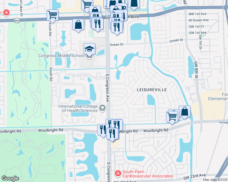 map of restaurants, bars, coffee shops, grocery stores, and more near 2396 Southwest 8th Avenue in Boynton Beach