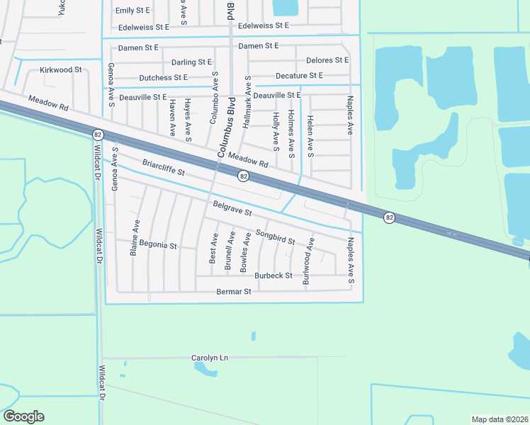 map of restaurants, bars, coffee shops, grocery stores, and more near 1227 Belgrave Street in Fort Myers