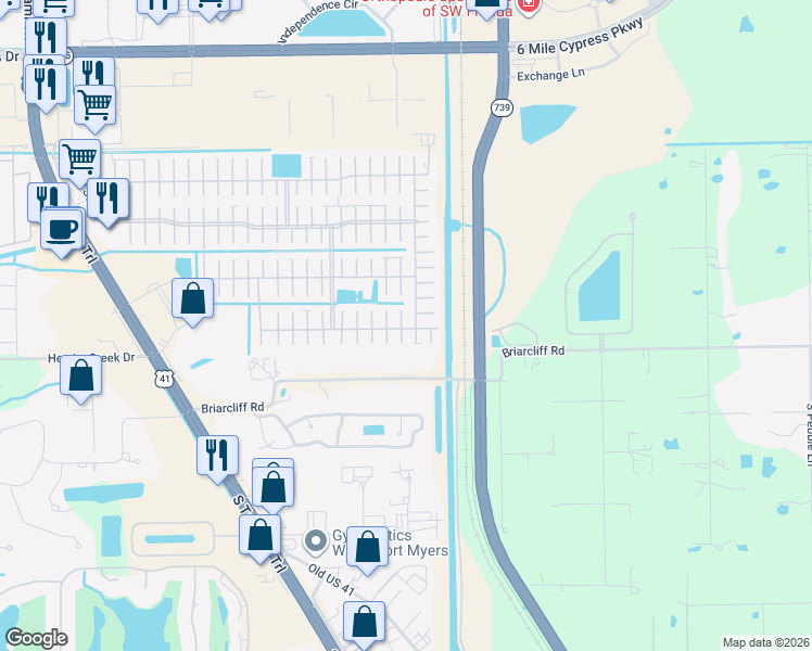 map of restaurants, bars, coffee shops, grocery stores, and more near 42-98 Vinales Court in Fort Myers