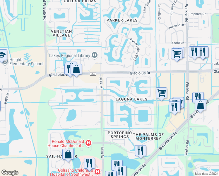 map of restaurants, bars, coffee shops, grocery stores, and more near 9227 Calle Arragon in Fort Myers