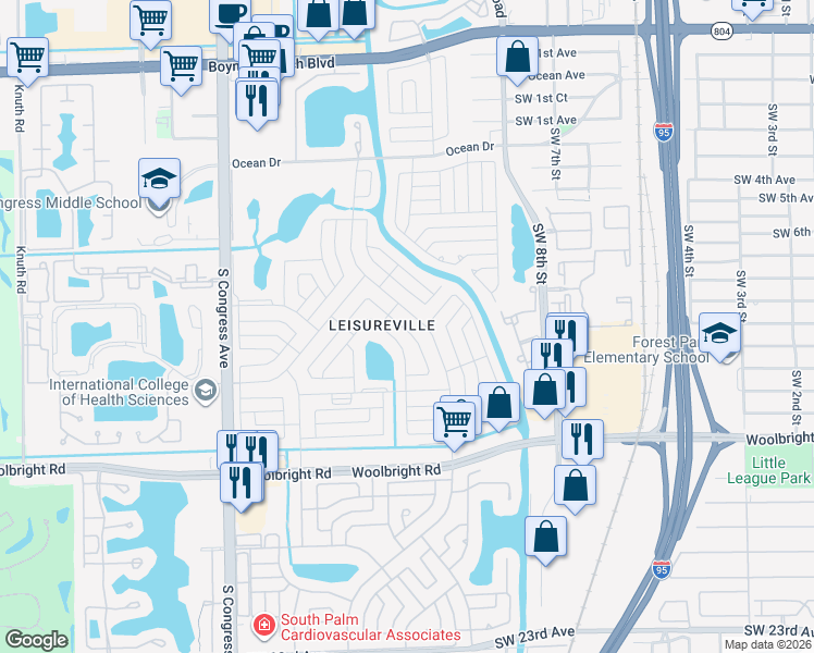 map of restaurants, bars, coffee shops, grocery stores, and more near 714 Southwest 18th Court in Boynton Beach
