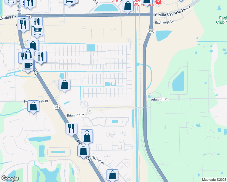 map of restaurants, bars, coffee shops, grocery stores, and more near 45-99 Tao Court in Fort Myers
